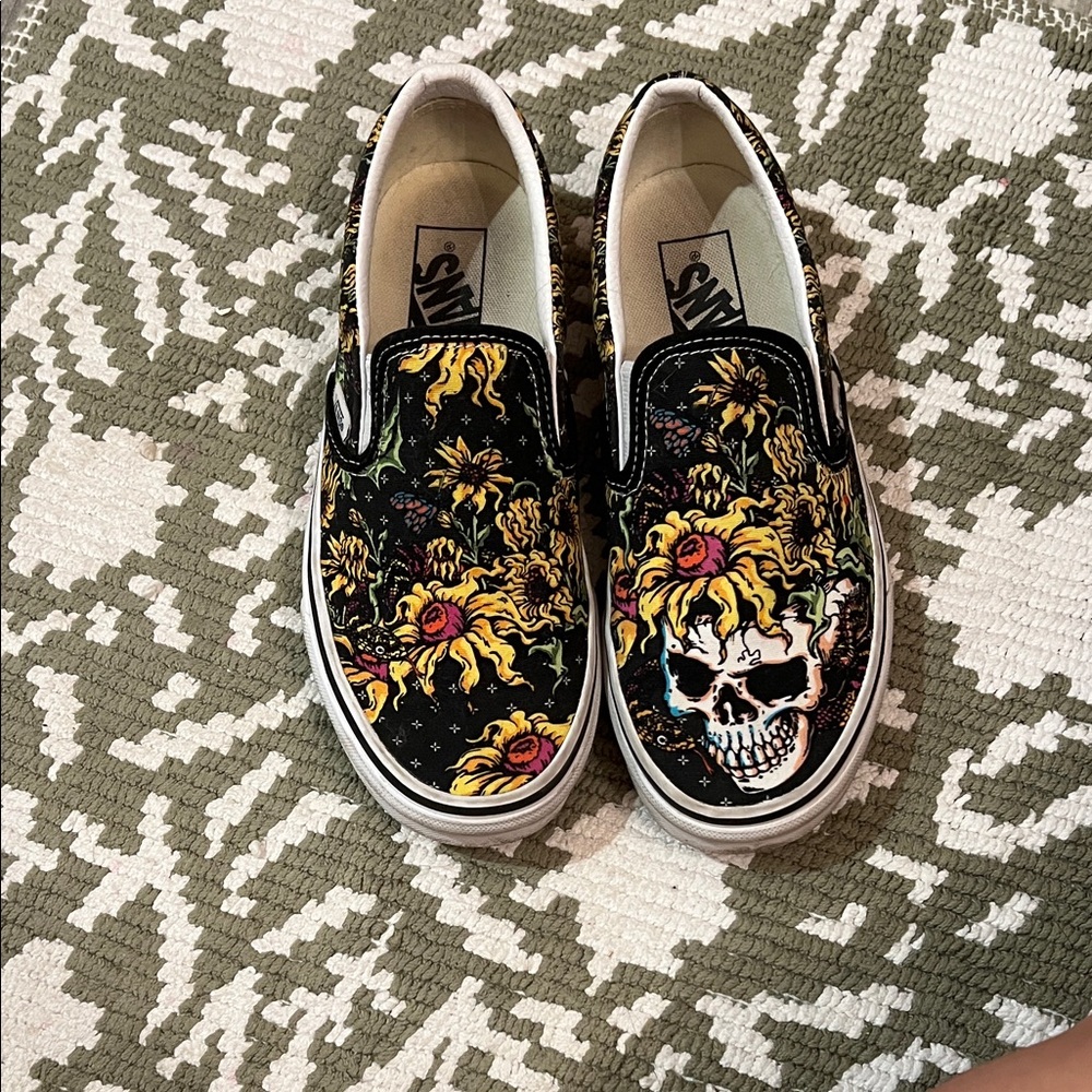 Vans Kids Black and Yellow Skull Floral Sneakers